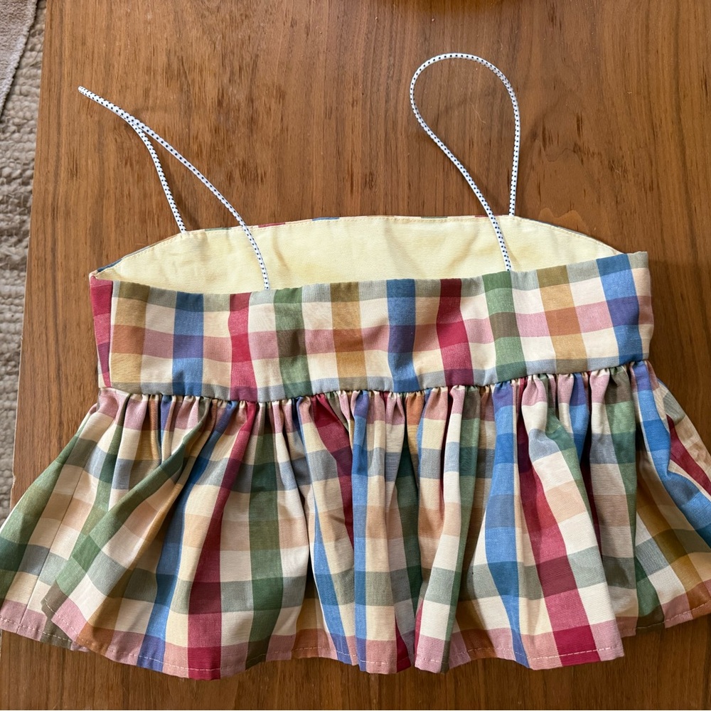 Smocked Gingham Ruffle Crop Top - Multicolor View 2
